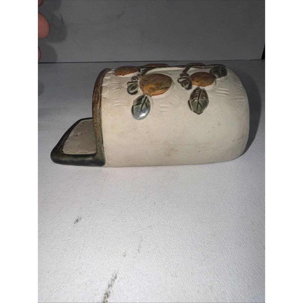 Vintage 70s Floral Counterpoint Japan Art Pottery Boho Wall Pocket Hanging Vase